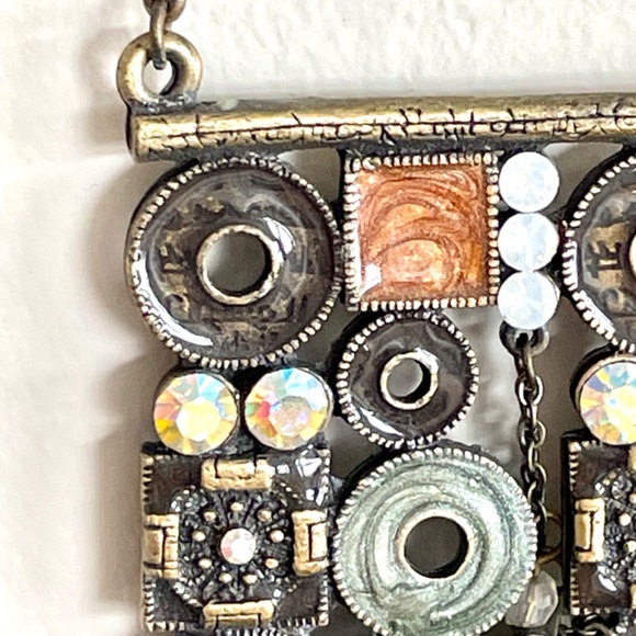 Modernist Style Brass Necklace with Enamel and Rhinestones - Picture 7 of 16